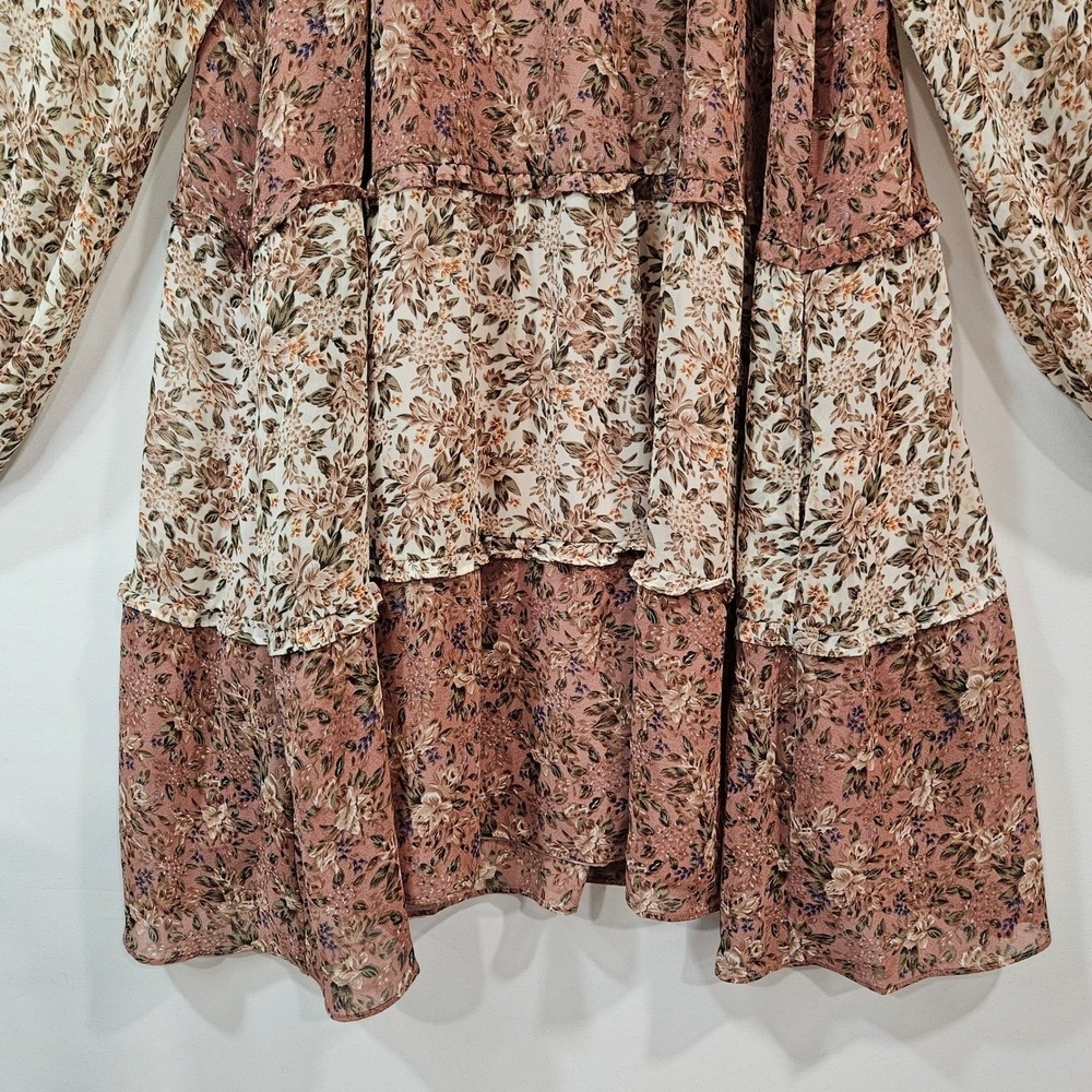 Show Me Your Mumu Birdie Dress Tiered Boho Cottage L Floral Pink Sheer Peasant - Picture 6 of 15